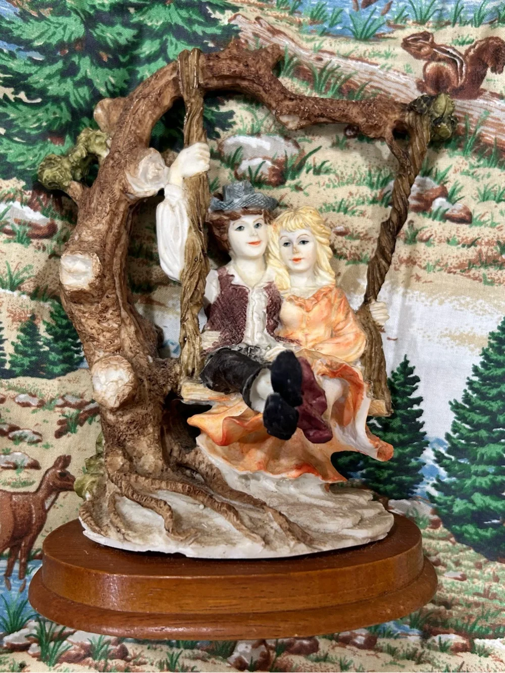 Romantic Couple on Tree Swing Figurine Victorian Cottage Decor